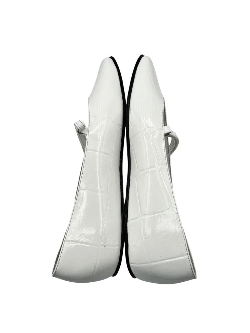 BY FAR White Croc Embossed Leather Mary Jane Ballet Flats Size 9.5